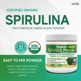 Herba Organic Spirulina Powder 250g – Certified USDA Organic & Tested for Heavy Metals | Made in Canada | Pure Spirulina Powder Organic Canada