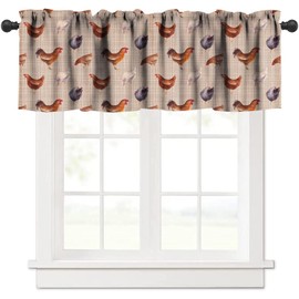 HZOHNAGO Chicken Window Valance Curtains Vintage Rooster and Hen Farm Animals Pattern Short Curtain for Kitchen Living Room Bathroom Windows W54xL18in
