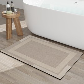 YDKGL YDKGL Ultra Thin Quick Dry Bath Mat Bathroom Rugs, Non Slip Rubber Backing Diatomaceous Earth Super Absorbent Bathroom Mat Shower Rug, Thin Bath Rug Fit Under Door Bathroom Floor, Beige 16"x 24"