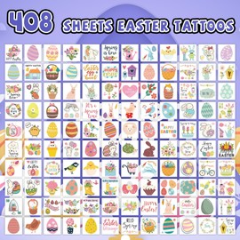 EMOME 408 Individually Wrapped Sheets Easter Tattoos for Kids Bulk, Spring Tattoos Easter Stickers for Easter Egg Fillers Basket Stuffers, Easter Party Supplies Favor Goodie for Kids