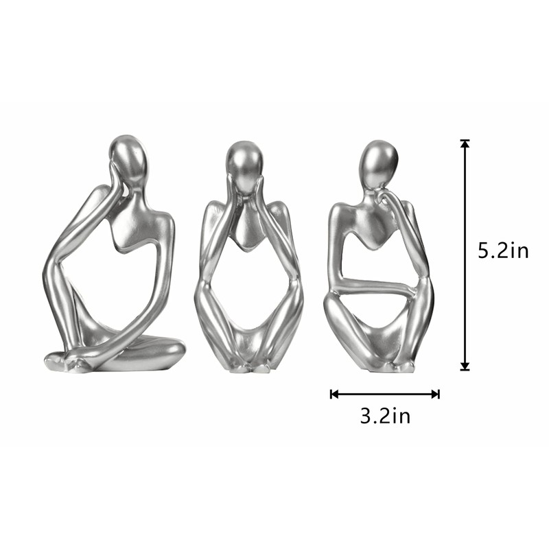Silver Sculpture 3 Pcs Thinker Statue Set Abstract Sculptures Home