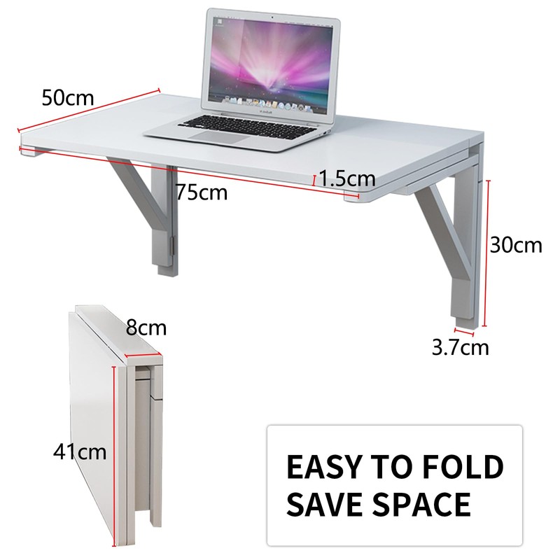 MM MELISEN Wall Mounted Folding Table, 29.5"L x 19.6"W, White,