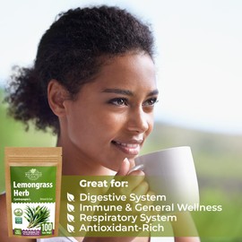 100 Bags Dried Lemongrass Tea Lemon Grass Leaf Herbal Tea Zacate De Limon (Cymbopogon) - 100 Count 1.5g Bags Lemongrass Chai Herb Limoncillo (Hierba Limon)