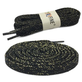 YJRVFINE Flat Shoe Laces Quality Black Gold Silk Thick Shoelaces for Shoes Boots 62.99"[1 Pair]