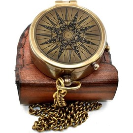 Brújula clásica hecha a mano de latón antiguo funcional con cadena y funda de cuero, brújula de bolsillo decorativa vintage para hombres y mujeres par