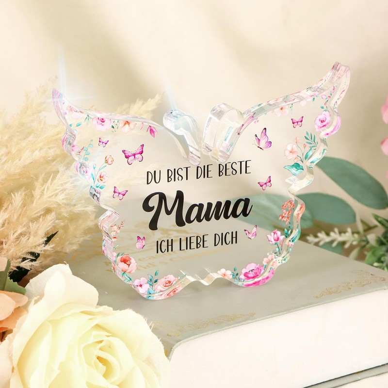 WenmthG® Muttertagsgeschenk für Mama, Acryl Schmetterling Tischschmuck/Briefbeschwerer und Text Du