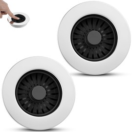 Hygie Rinse 2PACK Kitchen Sink Stopper Drainer Matteblack 3-in-1 Pop Up Sink Drain Strainer with Handle Rod for US Standard 3-1/2 inch Drain Filter, Anti-Clog