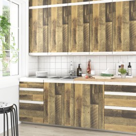 Wallercity Rustic Brown Wood Grain Contact Paper for Countertops Peel and Stick Butcher Block Contact Paper for Kitchen Self Adhesive Wood Counter Top Wallpaper Vinyl Wrap for Cabinets 17.5''x78.7''