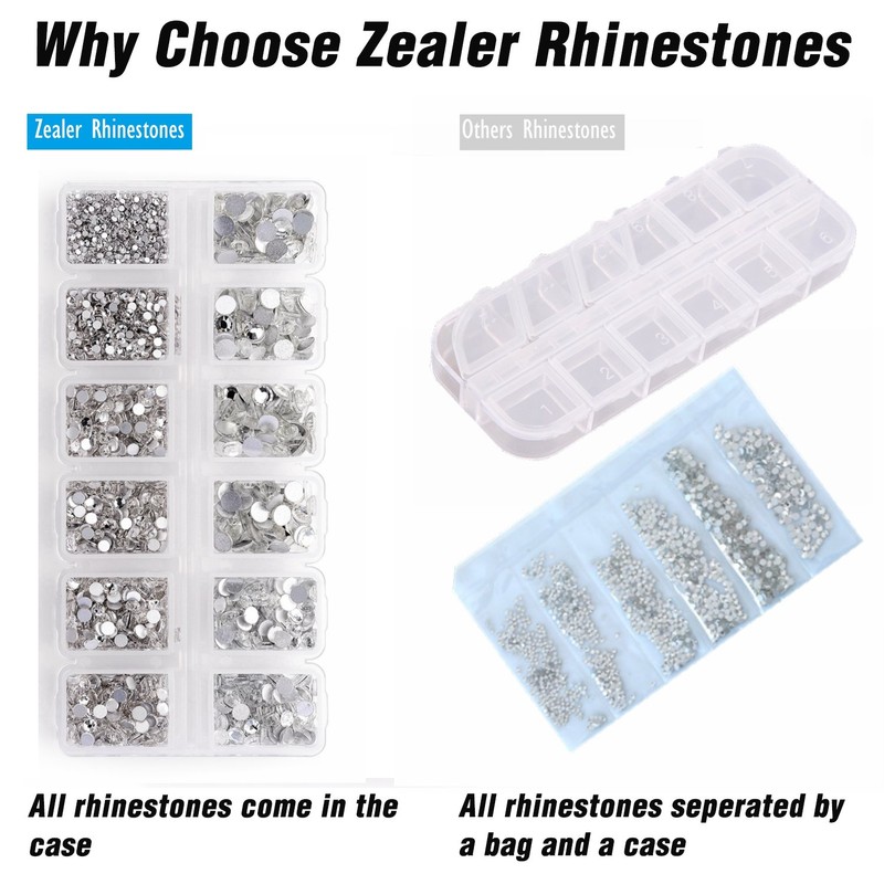Zealer 4200 pcs flat back rhinestones DIY round crystal gems,