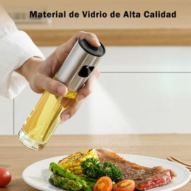 Dispensador de Aceite de Cocina 100ml, Pulverizador de Aceite de Oliva y Vinagre, Atomizador de Aceite Botella de Vidrio Transparente de Acero Inoxidable con Embudo y Pincel para Cocinar Ensalada BBQ