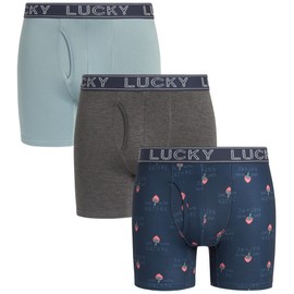 Lucky Brand Men's Boxer Shorts – 3 Pack Soft Stretch Boxers for Men with Functional Fly - Comfy Men's Underwear Boxers (S-XL), Size Large, Dark Grey/Print/Sage