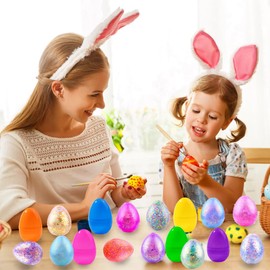 DIYDEC 12pcs Prefilled Easter Eggs with Light Up Squishy Toys Easter Squeeze Toys for Kids Party Favors Egg Hunt Stress Relief Toys for Easter Basket Stuffers Classroom Prizes
