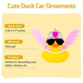 wonuu Car Dashboard Decorations Wings Rubber Ducks, Car Duck for Car Ornament Accessories with Sunglasses, Wings Pink/Pink Crown/Pearl