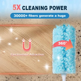 50Pcs Duster Refill Compatible with Swiffer Hand Duster +4FT Extended Handle +1 Handle, 360° Heavy Duty Duster Refills Kit for Cleaning, Office, Ceiling Fan, Baseboard & Blind