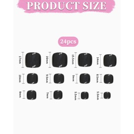 LOZTBUE 24pcs Nail Stickers for Toenails, Black Glue for Toenails, Square Artificial Toenails, Full Coverage, Glossy, Nail Art DIY Materials