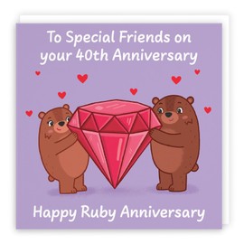Hunts England - Special Friends 40th Anniversary Card - Ruby Anniversary - 40 Years - Cute Fun Bears Card - Love Story Collection