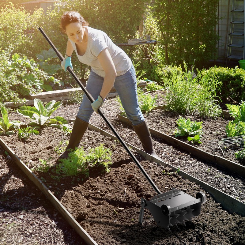 Lineware 9-Inch Lawn Aerator with Steel Handle,Heavy Duty Push Spike