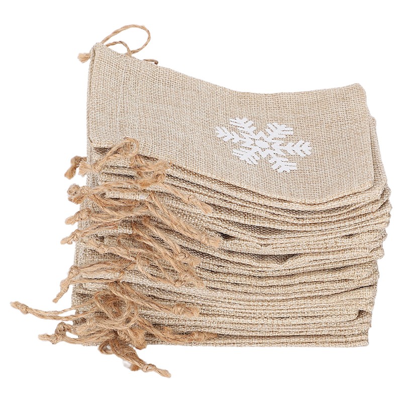 25Pcs Drawstring Bag Like Linen Snow Pattern Gift Bag Christmas