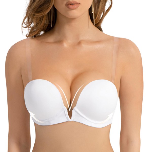 Amafuur Women's Deep V Plunge Padded Push Up Bras with