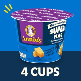 Annie's Super! Mac Microwave Pasta and Classic Cheddar Cups, 4 Ct, 11.44 oz