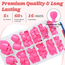 LuckForever 168pc Press on Toenails Women Fake Toe Nails with Glue Tabs, Hot Pink Fake Toenails Press-on Nail Short Square Acrylic Toes Nails Tips False Toenail Artificial Toe Nail Press on