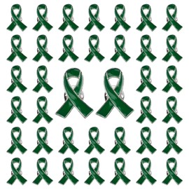 WANDIC 50pcs Green Ribbon Pins,Health Awareness Lapel Pin Green Ribbon Brooch Green Lapel Pin Hope Pin Enamel Jewelry Pin for Decoration