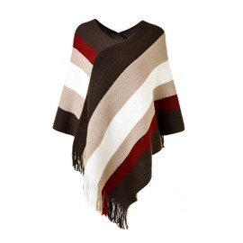Ferand Women's Striped Poncho Sweater Cozy Knit Fringe Shawl Wraps for Fall Winter