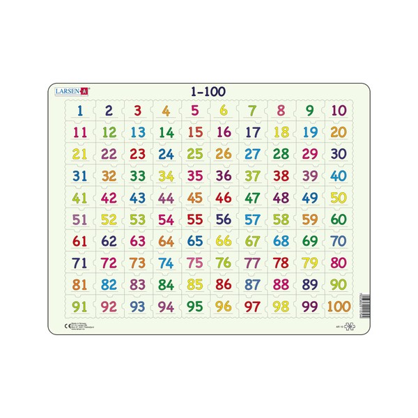 Larsen AR10 Zählen Lernen Puzzles für Kinder ab 4 Jahren - Zahlen von 1 bis 100 | Lernpuzzle zum Erlernen der Zahlen | 100 Teile | Rahmenpuzzles | Hergestellt in Norwegen