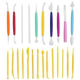 AFUNTA Clay Tools, 10 Pcs Color Plastic Modeling Clay Tools & 14 Pcs Yellow Tool Sets, Suitable for Clay Ceramic Crafts