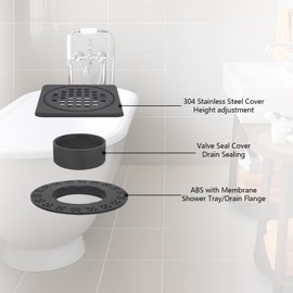 Uni-Green 4” Matte Black Shower Drain Grate Kit Replacement - Compatible with Schluter Kerdi-Drain Flange - Square Shower Floor Drain with Adjustable Collar - 304 Stainless Steel Grate