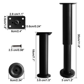Furniture Feet, Height Adjustable with Base, 18-30 cm Feet for Furniture, Height-Adjustable Feet, Cold-Rolled Steel Furniture Legs, Slatted Frame Foot, Adjustable Foot for Individual DIY Furniture