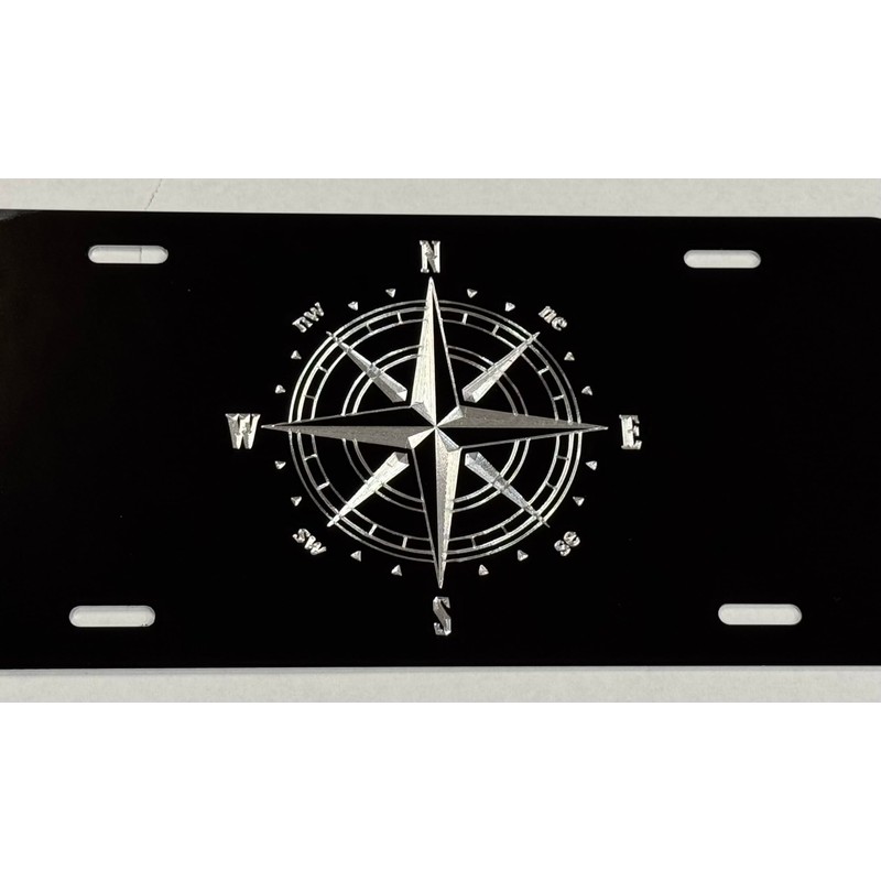 Brilliant Engraved Compass Car Tag Diamond Etched Vanity Front License