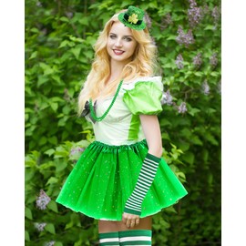 Hikkcos St Patrick's Day Accessory Tutu Set Green Tulle Skirt for Women Leprechaun Costume Irish clover Green Hat Headband for St.Patrick's Day Party Supplies