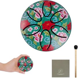 Dozzly Mini Rain Drum, 3 Inches 6 Notes Portable Steel Tongue Drum with Mallet, Music Book, Pre-Tuned, Exquisite Pattern Percussion Instrument for Meditation, Relaxation, Camping and Gift (Green)