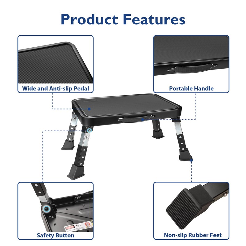 BONTEC Folding Step Stool, 3-Level Adjustable Metal Step Stool with