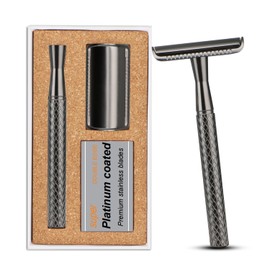 THURLADY Gun Black Safety Razor - Single Blade Razors for Men - Reusable Metal Razor, with 5 Stainless Steel Double Edge Blades, Smooth Close Shave, Sustainable, Plastic Free