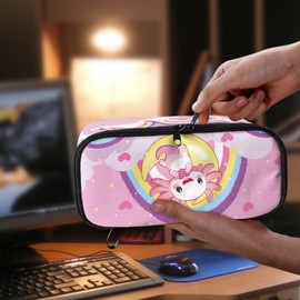 Dngkaoje Kids Pencil Case for Little Girls Pink Axololt Print School Pen Box Large Pencil Pouch Kids School Supplies Kindergarten Cute Pencil Case Stationery Organizer Bags