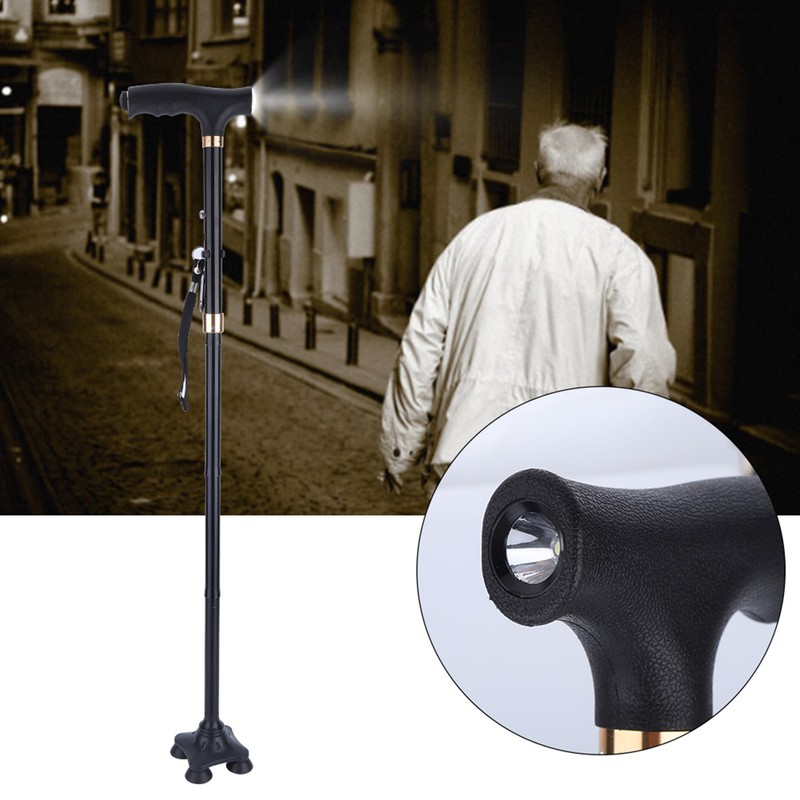 Adjustable Folding Cane Aluminium Alloy Antislip Walking Stick with Lamp