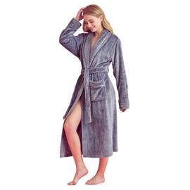 Women’s Comfortable Fleece Bathrobe – Plush Soft Robe for Women (S/M, Gray)