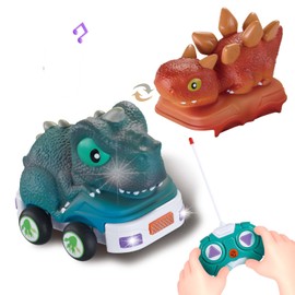Toddler Remote Control Car, Dinosaur RC Car Toy with Light & Music, Interchangeable Shapes, Racing Car Vehicles Toy for Children Age 2-5 Years Old, Birthday Gift for Children