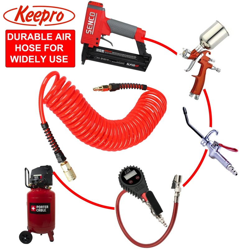 Keepro Polyurethane Recoil Air Hose, 1/4 Inch ID By 25