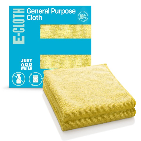 E-Cloth Microfiber Cloth, World's Leading Premium Microfiber Cleaning Cloth, Twice as Durable as Competition, 1 Year Guarantee, Ideal for Kitchen, Countertops, Sinks, and Bathrooms, Yellow, 2 Pack