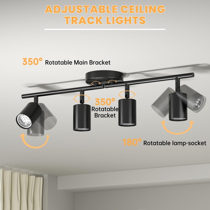 Lavendex LED 4 Light Track Lighting Kit, Black Ceiling Spotlights,