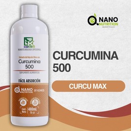 KEMED | Extracto de Hoja de Olivo con Curcumina 500 | Suplemento Líquido de Alta Absorción | Fórmula Liposomal 480ml | 32 Dosis | Nano Nutrition by Kemed