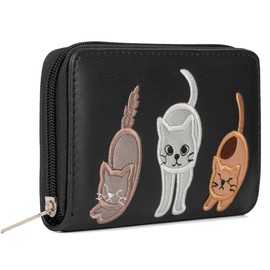 Woodland Leathers Italian Designed Women's Wallets, Card Cases & Money Organisers, Roomy, Super Soft and Fancy Ladies Purse Clutch, Multi Compartment Card Organiser Purse (Cat Black)