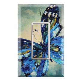 Graphics Wallplates - Blue Butterfly Painting - Single Rocker/GFCI Outlet Wall Plate Cover