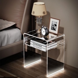 solaround Clear Acrylic End Table 2-Tier Bedside Nightstand for Living Room Bedroom (1, Transparent LED)
