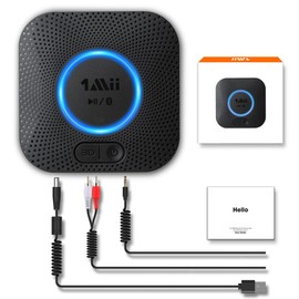 1Mii Bluetooth 5.1 Audio Receiver, 2 Speakers Simultaneously, Hi-Fi 3D Stereo Sound, Low Latency, Ultra Long Reception Distance (Outdoor: 50 m, Indoor: 20-30 m), Auto Reconnect, No Charging, Supports