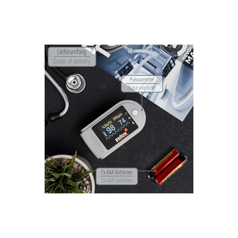 Pulox PO-200 Solo Pulse Oximeter Grey for Measuring SpO2, Pulse