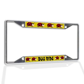 Fastasticdeals Metal Insert License Plate Frame Bugs Ride Ladybug Weatherproof Car Accessories Chrome 4 Holes Solid Insert